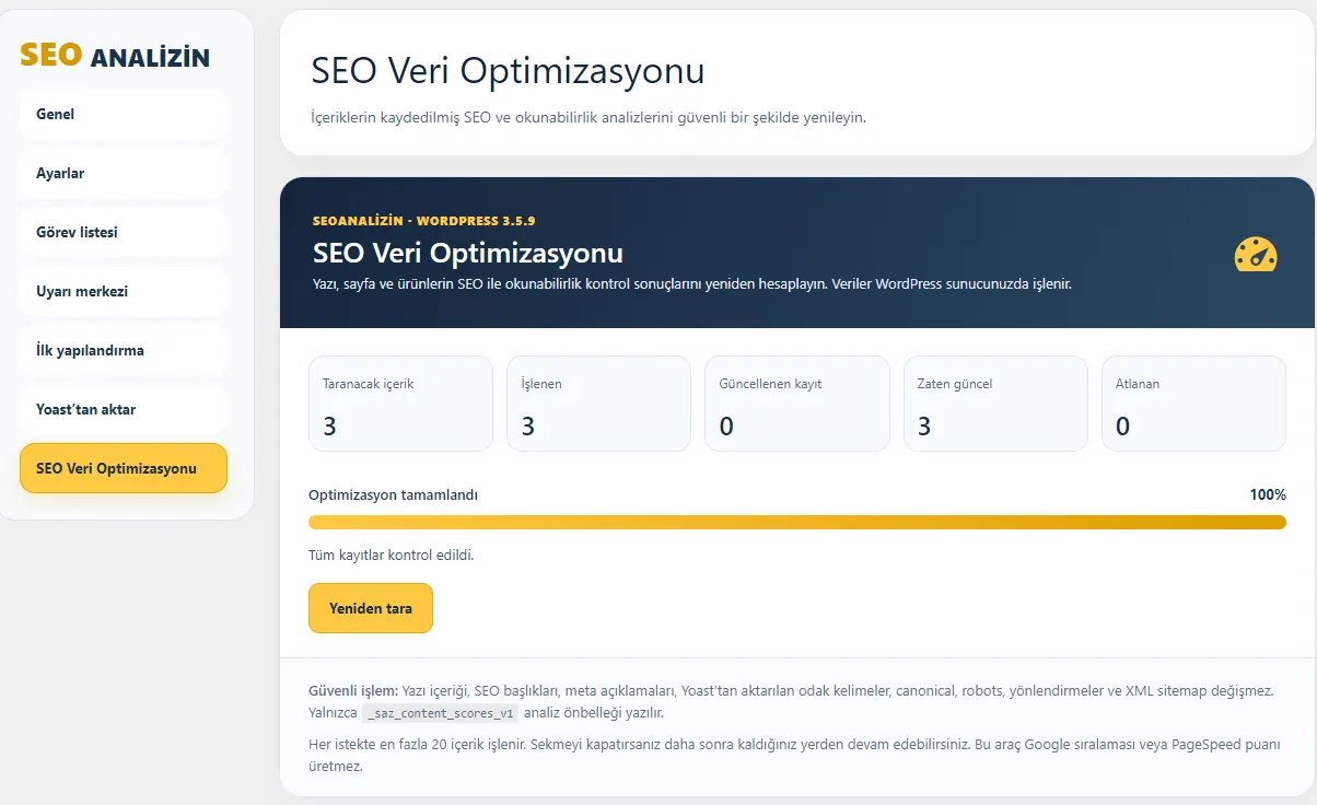 SEOANALİZİN WordPress — SEO data optimization